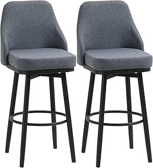 HOMCOM Bar Height Bar Stools Set of 2, Modern 360° Swivel Kitchen Chairs with Steel Legs and Footrest, 29.5 Inch Seat Height Upholstered Barstools for Kitchen Island, Dark Gray