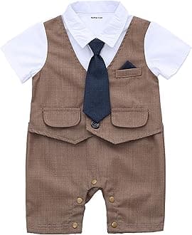 HMD Baby Boy Gentleman White Shirt Waistcoat Bowtie Tuxedo Onesie Jumpsuit Overall Romper