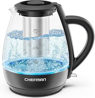 Chefman Electric Kettle with Tea Infuser, Compact 1L (4 Cups), 1500W, Removable Lid for Easy Cleaning, Boil-Dry Protection, Stainless Steel Filter, BPA Free, Auto Shut Off, Small Electric Tea Kettle