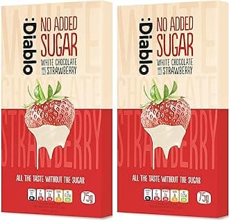 Diablo No Added Sugar White Chocolate with Strawberry – No Added Sugar Chocolate Bar Sweetened with Stevia, Gluten Free, Ideal for Any Occasion, Birthdays, Valentines, or Gift Hampers, 75g (Pack of 2)
