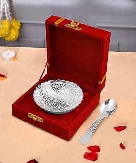 R Ayurveda Copper German Silver Single Bowl with Royal Velvet Box -2 Pieces Set