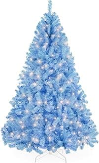 Best Choice Products4.5ft Pre-Lit Baby Blue Christmas Tree, Full Artificial Holiday Decoration w/ 362 Branch Tips, 175 Lights, Foldable Base