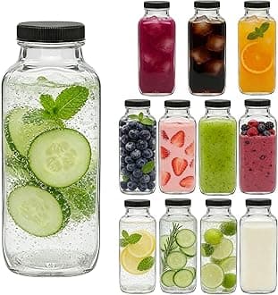 Accguan 12oz Glass Bottles,Leak-Proof Vintage Water Bottles for Juicing,Hot Sauce,Kombucha,Ginger Jar,Potion,Oil,Milk Bottles,Whiskey,Portable Travel Bottle,Smoothies Bottles(12pack)