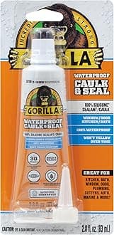 Gorilla Waterproof Caulk & Seal Silicone Sealant, 2.8oz Squeeze Tube (Pack of 1) - White Caulking Sealant for Kitchen, Window, Bath, Marine, Door and More