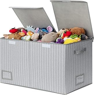 GRANNY SAYSToy Chest with Lids, Foldable Toy Storage Organizer with Handles, Stuffed Animal Storage for Nursery Room Playroom, Living Room, Large Toy Box for Girls and Boys, Gray/Black