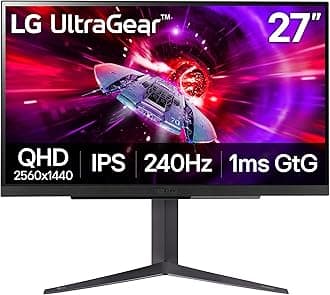 LG 27" UltraGear QHD (2560x1440) Gaming Monitor, 240Hz, 1ms, VESA DisplayHDR 400, G-SYNC and AMD FreeSync Premium, HDMI 2.1, DisplayPort, 4-Pole HP Out DTS HP:X, Tilt/Height/Pivot Stand, Black