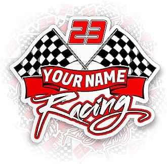 Custom Your Name Racing Sticker with Checkered Flag Car Motorcycle Racing Racer Driver Gift Die-Cut Waterproof Vinyl Stickers for Laptop Water Bottle Phone Case Cars Merchandise Decor Decal Gifts