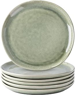 Ceramic Plates Set of 6, 8.5 Inch Handmade Reactive Glaze Stoneware Plates set for Dessert, Salad, Appetizer,Dinner Microwave & Dishwasher Safe, Scratch Resistant