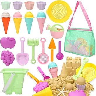 Beach Sand Toys for Kids, Beach Toys 23PCS Set with Ice Cream Cake Sand Molds, Mesh Beach Bag, Bucket, Watering Can, Shovel, Rake - Ideal for Toddler Sandbox, Outdoor Play and Beach Travel