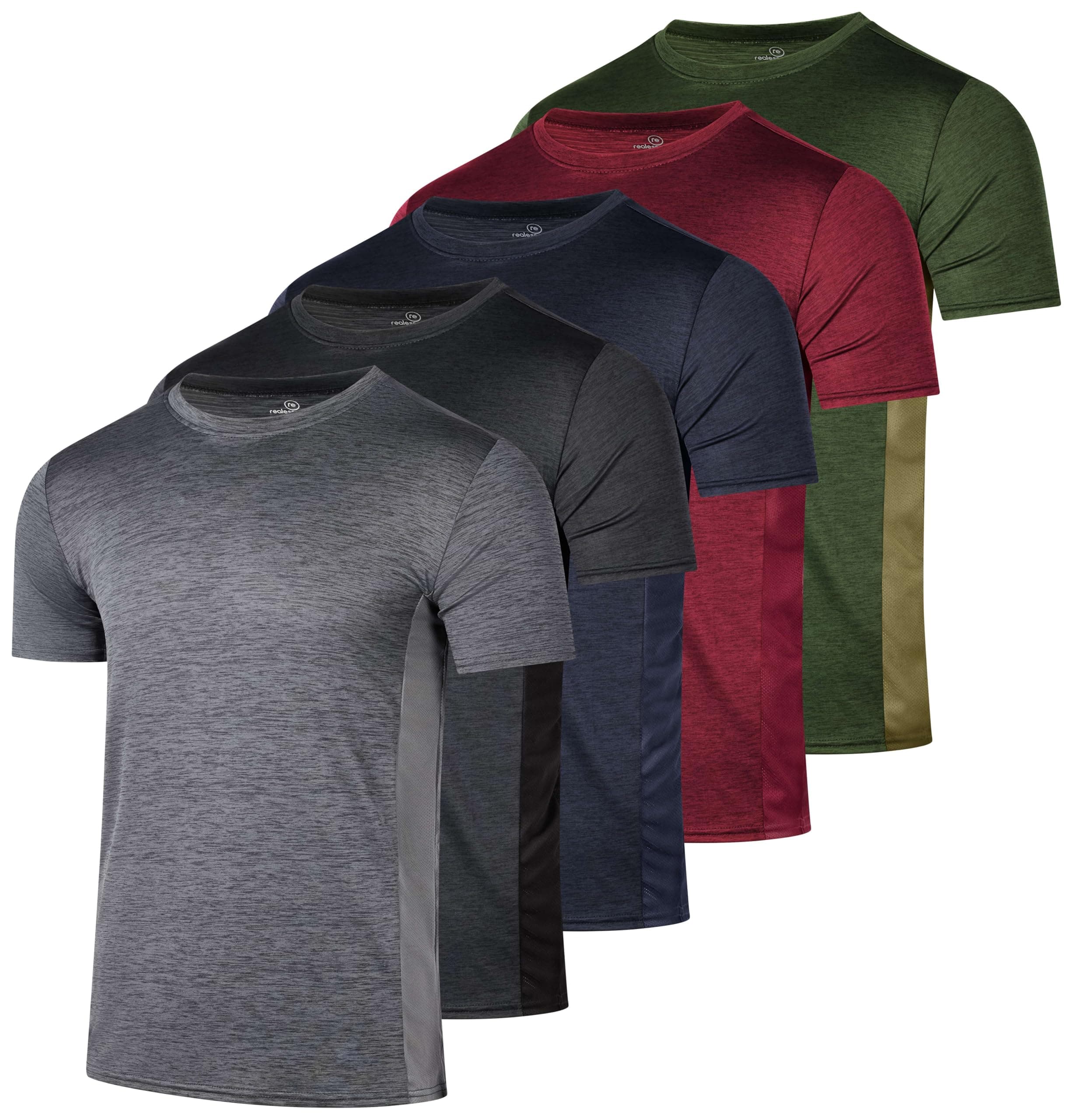 5 Pack: Men's Dry-Fit Short Sleeve Crew Neck T Shirts Fitness Running Gym Workout Cool Exercise Athletic Tee