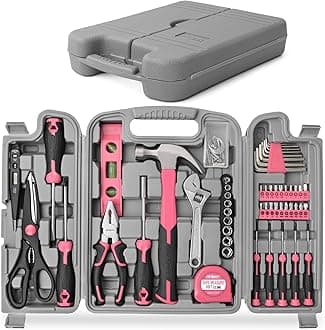 Hi-Spec 56pc Pink Home & Garage Tool Kit Set. Essential Hand Tools for DIY Repairs Complete in a Box