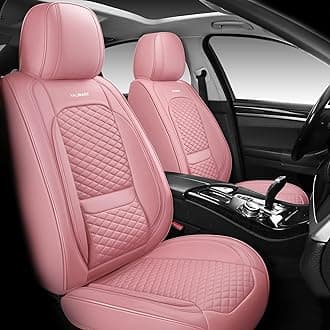 Full Coverage Faux Leather Car Seat Covers Full Set Fit for Cars Trucks Sedans SUVs with Waterproof Leatherette in Auto Interior Accessories (Pink)