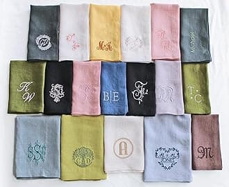 Personalized Napkins Embroidered Any Text Monogram Design Add a Name, premium quality napkins with embroidery, great gift monogrammed napkin for Kitchen and Wedding (Small 16x16 inch / 41x41 cm)