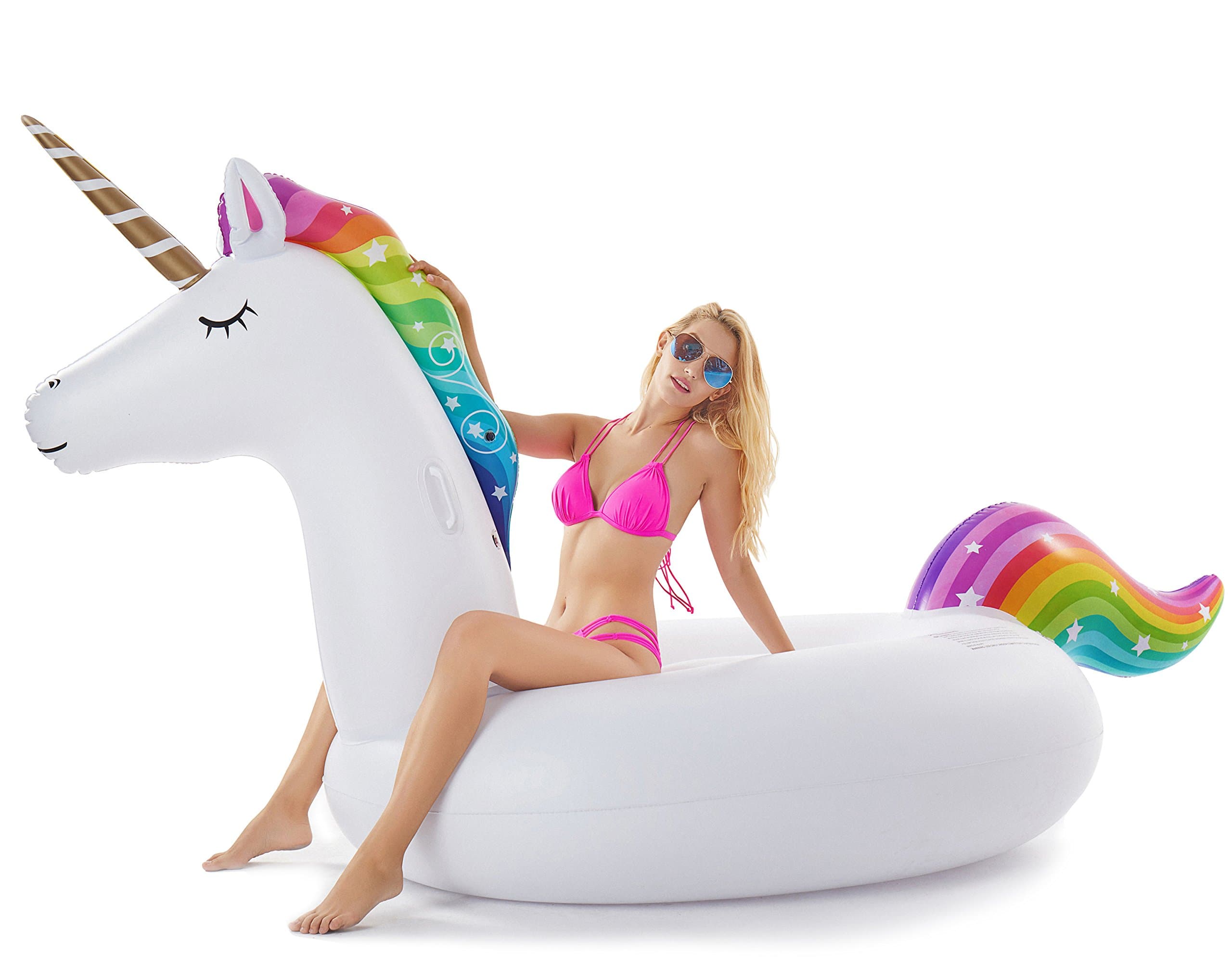 Jasonwell Giant Inflatable Unicorn Pool Float Floatie Ride On with Fast Valves Large Rideable Blow Up Summer Beach Swimming Pool Party Lounge Raft Decorations Toys for Kids Adults