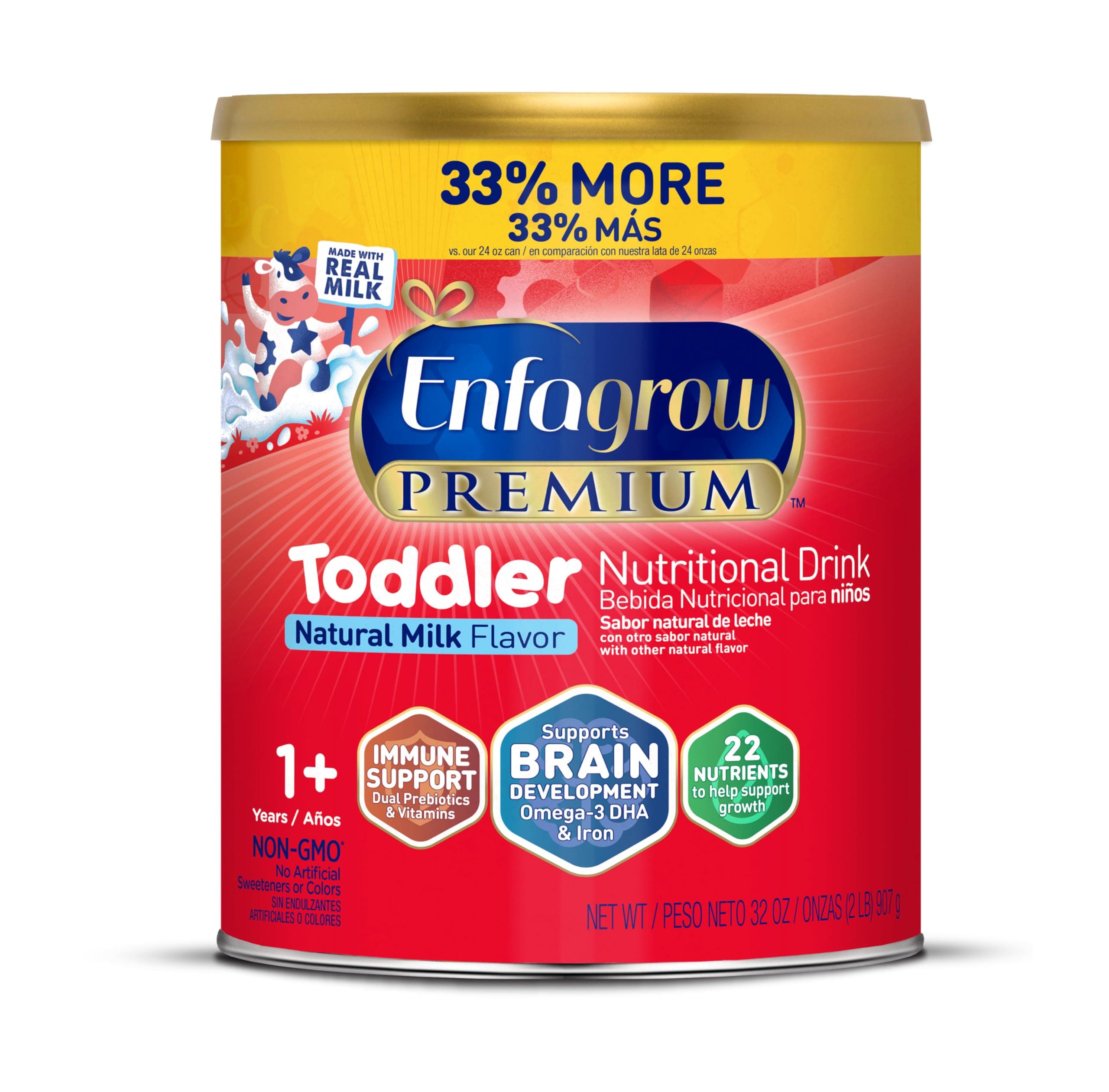 Premium Toddler Milk Nutritional Drink, Enfagrow Toddler Drink, Try Our Brain-Supporting Trio, 32oz Can