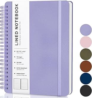 Purple Lined Spiral Journal Notebook with 160 Pages, 8×5.7in, A5 Spiral Notebook, Journaling Notebooks for Work, School, Women, Men, College Ruled Spiral Notebook, Hardcover Leather Journals