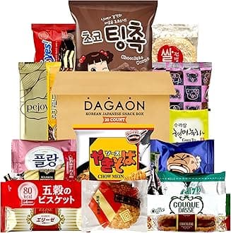 Korean Japanese Snack Box 20 Count - Collection of Snacks Including Ramen, Biscuits, Cookies, Pies, Crackers, Chips, Candies and Much More from Japan and Korea. Dagashi Assortments Set.