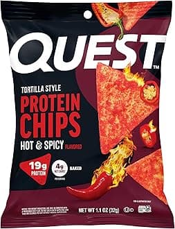– Quest Nutrition Tortilla Style Protein Chips, Hot & Spicy, 19g of Protein, 4g Net Carbs, Gluten Free, 1.1 Ounce (Pack of 12)