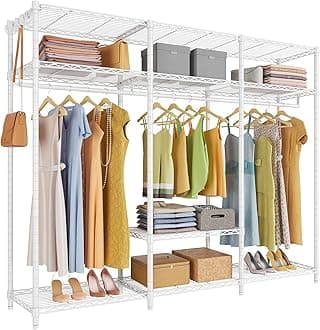 VIPEKV30 Heavy Duty Clothes Rack with 7 Adjustable Shelves & 2 Hang Rods, Portable Closet Rack, Metal Clothing Rack, Freestanding Wardrobe Closet for Hanging Clothes, Max Load 870lbs