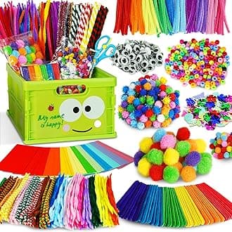 FUNZBO Arts and Crafts Supplies for Kids - Craft Kits with Pipe Cleaners, Popsicle Stickers, Construction Paper, Pom Poms & Googly Eyes, Birthday Gifts for Girls & Boys Age 4+