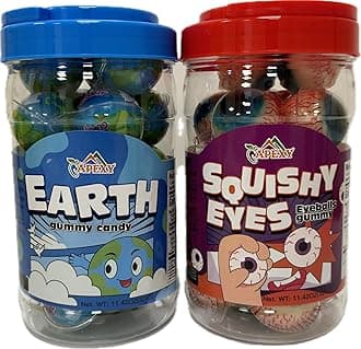 Apexy Planet Gummy Candy with Fruity Liquid Center Fat Free Fun & Delicious Space- Themed Treats Great for Halloween, Birthday, Trick Or Treat, Party 11.42oz Variety Pack (Eyeball & Earth)