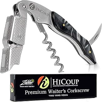 Hicoup Wine Opener - Professional Corkscrews for Wine Bottles w/Foil Cutter and Cap Remover - Manual Wine Key for Servers, Waiters, Bartenders and Home Use - Ying Yang
