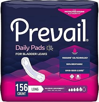 PrevailIncontinence Bladder Control Pads for Women, Maximum Absorbency, Long Length, 156 Count