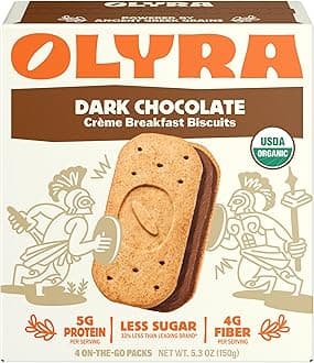 Olyra Creme Breakfast Biscuits - Dark Chocolate - Healthy Snacks for Kids and Adults, Low Sugar, High Fiber, Vegan Organic Cookies - Pack of 4