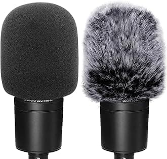 Windscreen Pop Filter Compatible with AT2020,Mic Foam Cover+Furry Windscreen Muff Wind Compatible with Audio Technica at2020 at2035 at2500 at2050 at4040,Chromlives Furry & Foam Microphone Cover 2Pack