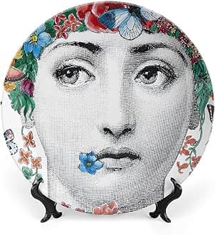 Lina Cavalieri Plate, Fornase Decorative Plate Face Makeup Plate Wall Hanging Decoration,Including Bracket and Special Spring Hook,Style-3,8inch