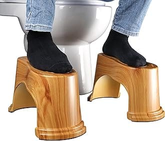 EVRON Toilet Stool 7" Bathroom Squatting Poop Stool for Potty Assistance,Portable Plastic Potty Stool for Adults,Space Saving Storage,Flexible Distance Adjustment Stackable (Wood Imitation 1 Pairs)