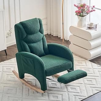 Rocking Chair Nursery with Foot Rest,Upholstered Teddy Glider Rocker with Wood Legs, Nursing Rocking Chair for Living Room/Nursery,Green