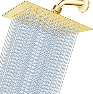 Voolan Rain Shower head, High Pressure Shower Head Made of 304 Stainless Steel, Relaxed Shower Experience Even at Low Water Flow & Pressure (8'' Gold) (VL-103-LSN1.8)