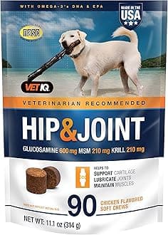 Hip & Joint Supplement for Dogs, Anti Inflammatory Joint Support, Glucosamine, MSM, and Krill, Chicken Flavored Soft Chews, 90 Count