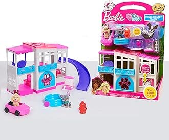 Barbie Pet Dreamhouse 2-Sided Playset, 10-pieces Include Pets and Accessories, Kids Toys for Ages 3 Up, Pink