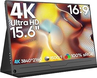 KEEPTIME 4K Portable Monitor 15.6" 3840x2160 UHD USB-C HDMI Laptop Monitor, 100% Adobe RGB IPS Computer Gaming Display HDR Travel Screen w/Speakers for Laptop Xbox PS5 Switch PC Phone