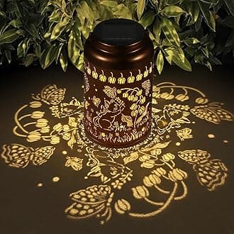 Solar Lanterns Outdoor Waterproof Hummingbird Garden Decor Gifts for Women Mom Grandma Hanging Lights Metal Decoration Outside for Yard, Patio,Backyard,Porch(Cat and Butterfly)