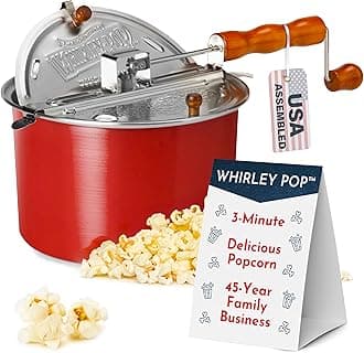 Original Whirley Pop Popcorn Machine – 3-Minute Stovetop Popcorn Maker, Home Movie Night, Movie Snacks, Game Night Snacks – Wabash Valley Farms - Aluminum Pot With Nylon Gears – (Red)