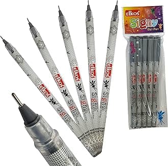 ELKOS SignST Ballpoint Pens, BLACK, 0.7mm Fine Point, Pack of 5, Smooth Writing Ball Pens, Perfect School Office Home Pens, PATEL Black Ball Pen