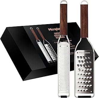KITHOUWAS Microplane Kitchen Grater Set (Zester & Extra coarse) for Citrus Fruits, Hard Cheese, Nutmeg, Potato, Zucchini and Carrot from The Master Series in Walnut Wood & Stainless Steel