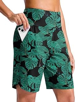 G Gradual Women's 9" Long Swim Board Shorts High Waisted Quick Dry Beach Swimming Shorts for Women with Pockets Liner