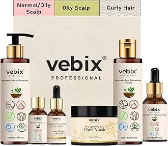 VebixProfessional Customized Regimen -Full Kit- Lotus AntiHairfall Shampoo & Neem Oil + Hair Glow Serum + Onion Hair Mask + Hair Booster Serum & Kumkuma Face Brightening Oil -10.82 Fl.oz (Oily Hair)