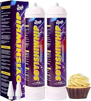 1.1L Whipped Cream Charger Cylinder Pure N2O Nitrous Oxide Chargers 640g for Cream Charger Dispenser(2 Cylinders)