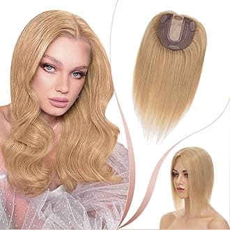 Elailite Hair Topper for Women Thinning Hair - 100% Real Hair Extensions Clip in Toupee MIDDLE SILK BASE Crown Hair Piece (#27 Dark Blonde, 8 Inch)