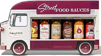 Thoughtfully Gifts, Street Food Sauces Hot Sauce and BBQ Gift Set, Flavors Include: Diablo Wings Sauce, Mexican Style, Louisiana Style Wing, Original BBQ and More!