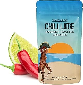 Tricky Cricky Edible Flavored Cricket Snacks for Humans - USA Grown - Unique & Healthy Gourmet Snacks for Adults - High Protein, Low Carb, Low Calorie Dried Edible Bugs for People - Chili Lime - 1 Oz