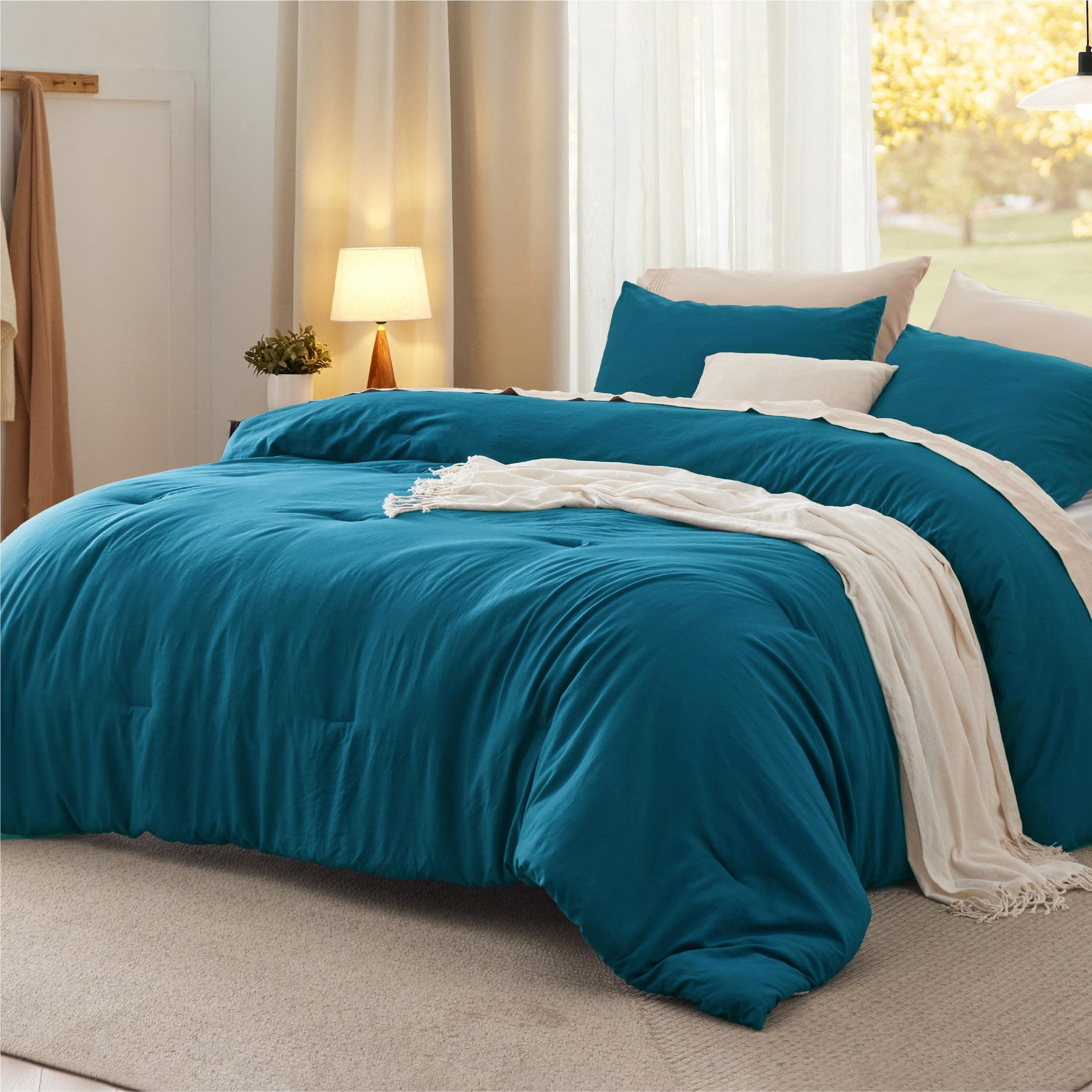 Bedsure Full Comforter Set, Teal Soft Prewashed Bedding for All Seasons, 3 Pieces GentleSoft™ Bed Set, 1 Lightweight Comforter (82"x86") and 2 Pillowcases (20"x26")