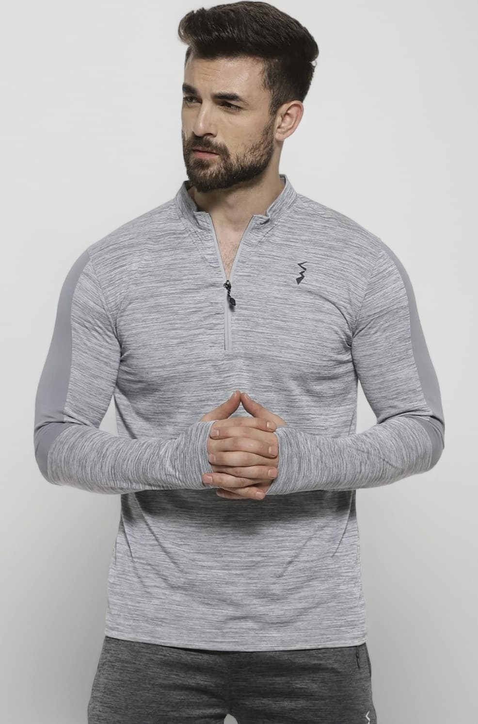 Men's Solid Grey Dri Fit Full Sleeve Activewear T Shirt Regular Fit for Casual Wear