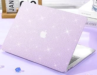 KEROM Bling Glitter Case for MacBook Pro 13 inch 2024-2016 M2 M1 A2338 A2289 A2251 A2159 A1989 A1706 A1708, Luxury Bedazzled Shiny Sparkle Glitter PU Leather Hard Shell Case & Keyboard Cover, Purple