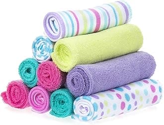 SpasilkWashcloth Wipes Set for Newborn Boys and Girls, Soft Terry Washcloth Set, Pack of 10, Aqua Bubbles, (010-1201)
